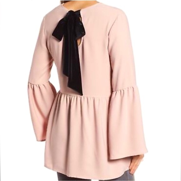 Halogen Tops - 🔴 4/$15 Halogen dusty rose peplum blouse w/velvet back tie bow size MP in EUC